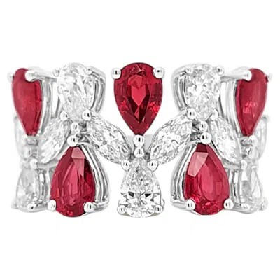 Pre-owned Hyt Natural Mozambique Ruby (no Heat) And Pear Cut White Diamond Ring In 18k Gold