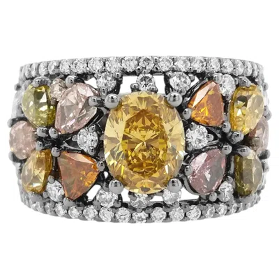 Pre-owned Hyt Natural Oval Cut Yellow Diamond With Fancy Color Diamonds Ring In 18k Gold