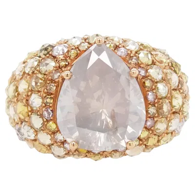 Pre-owned Hyt Natural Pear Cut Fancy White Diamond And Multi Color Rosecut Diamond Gold Ring