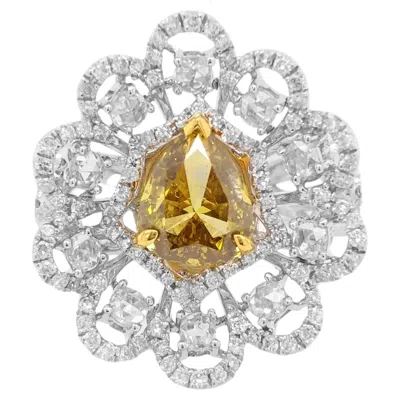 Pre-owned Hyt Natural Pear Cut Yellow Diamond And White Diamond Cocktail Ring In 18k Gold