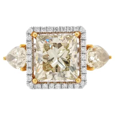 Pre-owned Hyt Natural Princess Cut Yellow Diamond & White Diamond Statement Ring In White Gold