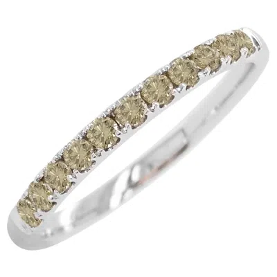 Pre-owned Hyt Natural Round Green Diamond Band Ring Made In 18k Gold