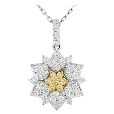 Pre-owned Hyt Natural Yellow Diamond And White Diamond Floral Design Pendant