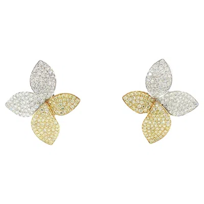 Pre-owned Hyt Natural Yellow Diamond And White Diamond Floral Earring Set In 18k Gold