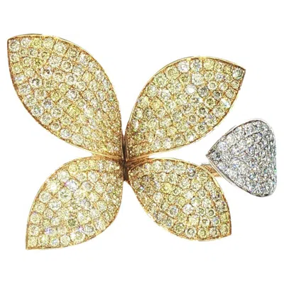 Pre-owned Hyt Natural Yellow Diamond And White Diamond Floral Ring In 18k Gold
