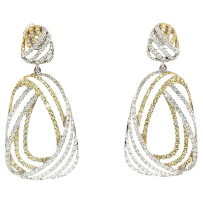 Pre-owned Hyt Natural Yellow Diamond And White Diamond Hoop Dangle Earrings 18k Gold