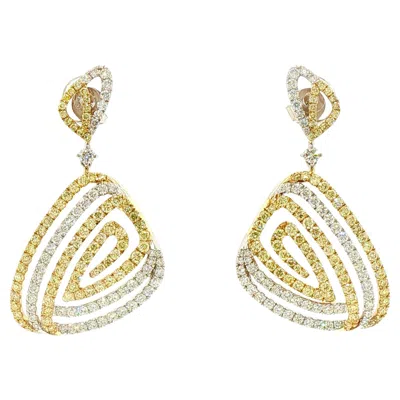 Pre-owned Hyt Natural Yellow Diamond And White Diamond Hoop Dangle Earrings 18k Gold