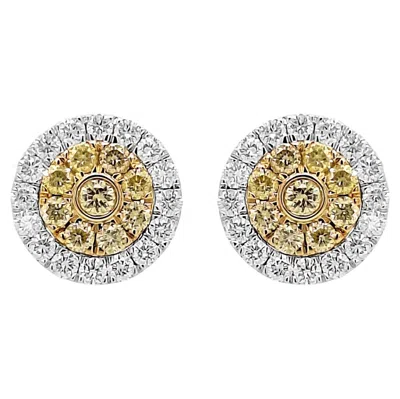 Pre-owned Hyt Natural Yellow Diamond And White Diamond Stud Earrings 18k Gold