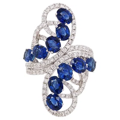 Pre-owned Hyt Oval Cut Blue Sapphire And Round Cut White Diamonds, 18k Gold Cocktail Ring