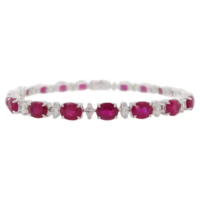 Pre-owned Hyt Oval Natural Ruby Bracelet With Marquise White Diamond Accents 18k White Gold