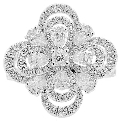 Pre-owned Hyt Pear Shape And Round Brilliant Cut White Diamond Platinum Cocktail Ring