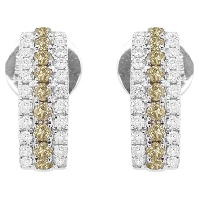 Pre-owned Hyt Rare Green Diamond And White Diamond Stud Earrings