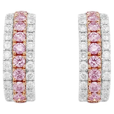 Pre-owned Hyt Rare Natural Argyle Pink Diamond And White Diamond Stud Earrings