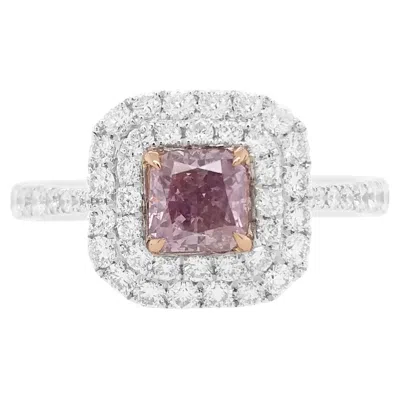 Pre-owned Hyt Ring With Square Shape Gia Certified Fancy Pink Purple Diamond And White Diamond