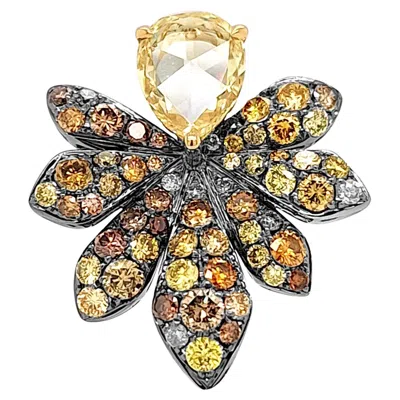 Pre-owned Hyt Rosecut Yellow Diamond With Multi Colored Diamonds In 18k Gold Cocktail Ring