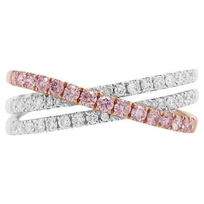Pre-owned Hyt Round Brilliant Cut Argyle Pink Diamond And White Diamond 18k Gold Band Ring