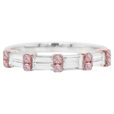 Pre-owned Hyt Round Brilliant Cut Argyle Pink Diamond Emerald Cut White Diamond 18k Gold Ring