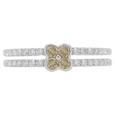 Pre-owned Hyt Round Brilliant Cut Green Diamond And White Diamond 18k Gold Band Ring