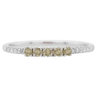 Pre-owned Hyt Round Brilliant Cut Green Diamond And White Diamond Band Ring Made In 18k Gold