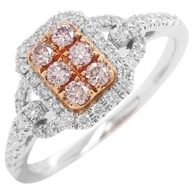 Pre-owned Hyt Round Brilliant Cut Pink And White Diamond 18k Gold & Platinum Ring
