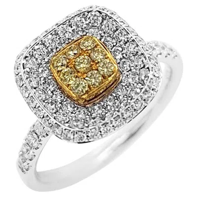 Pre-owned Hyt Round Brilliant Cut Yellow Diamond And White Diamond 18k Gold & Platinum Ring