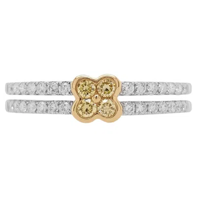 Pre-owned Hyt Round Brilliant Cut Yellow Diamond And White Diamond Band Ring Made In 18k Gold