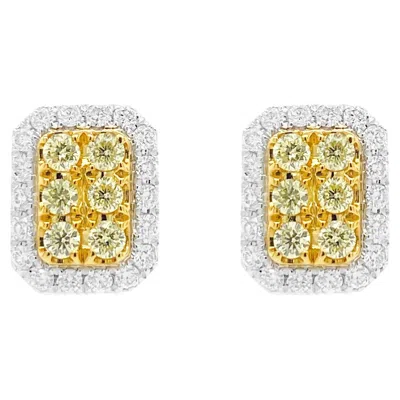 Pre-owned Hyt Round Cut Natural Yellow Diamond Stud Earrings And White Diamonds In K18 Gold