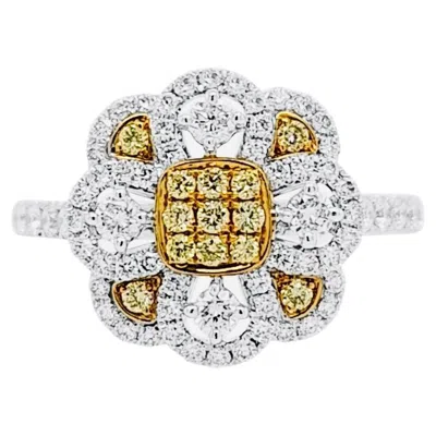 Pre-owned Hyt Yellow Diamond And White Diamond Classic Ring Made In 18k Gold