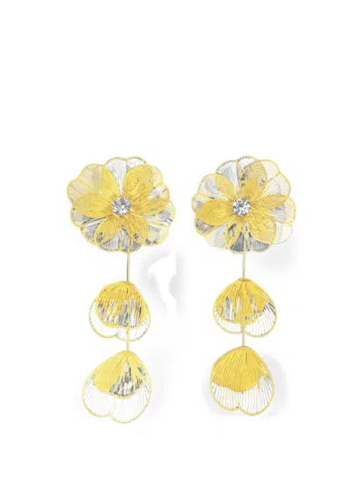 Hzmer Jewellery Celestial Petal Drop Earrings In Yellow