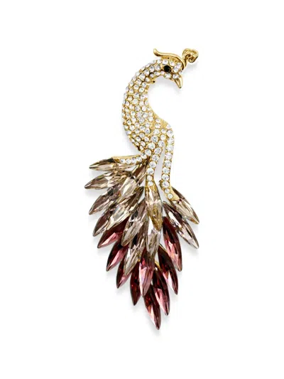 Hzmer Jewellery Gulabi Crystal-embellished Peacock Brooch In Gold
