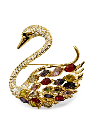 Hzmer Jewellery Rangini Crystal-embellished Brooch In Gold