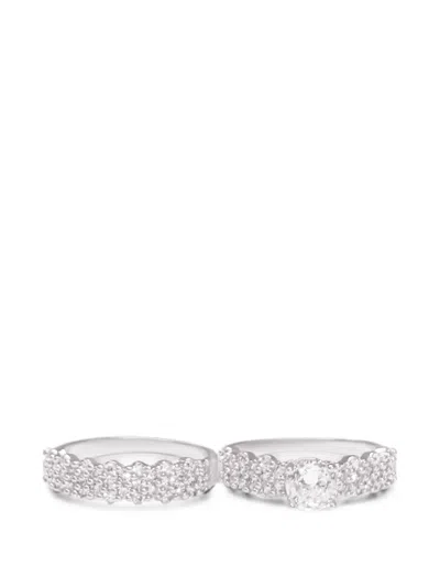 Hzmer Jewellery Sitara Crystal-embellished Rings (set-of-two) In Silver