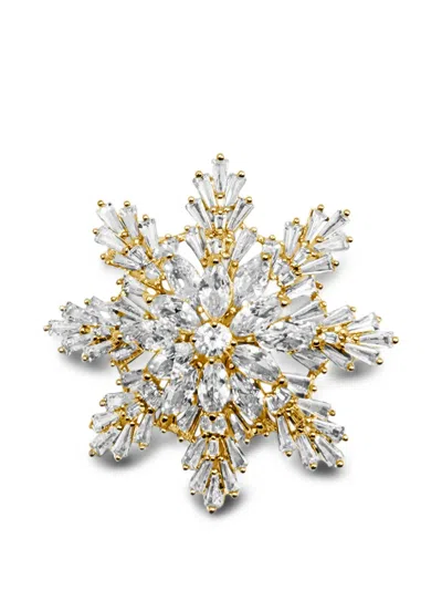 Hzmer Jewellery Swargya Crystal Snowflake Brooch In Gold