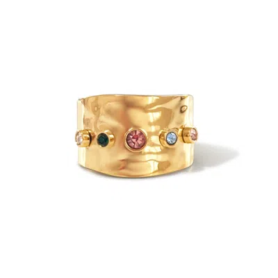 Hzmer Jewellery Women's Gold Aura Gem Embedded Open Ring