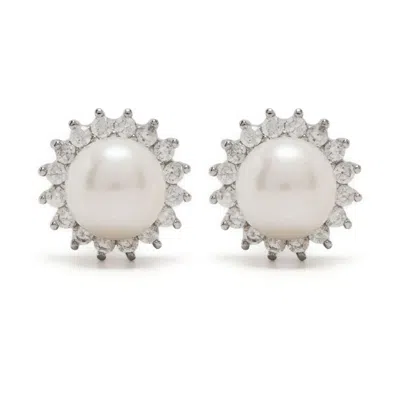 Hzmer Jewellery Women's Silver Nostalgia Pearl Stud Earrings