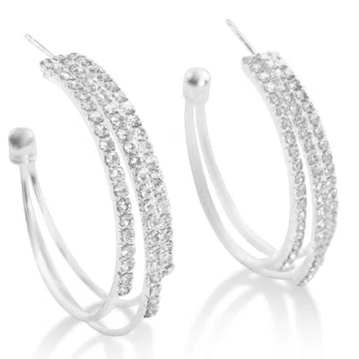 Hzmer Jewellery Women's Silver The Harsha Crystal Studded Hoop Earrings In Metallic