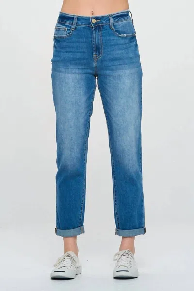 I & M Jeans High Rise Roll Up Boyfriend Jeans In Medium Wash In Multi