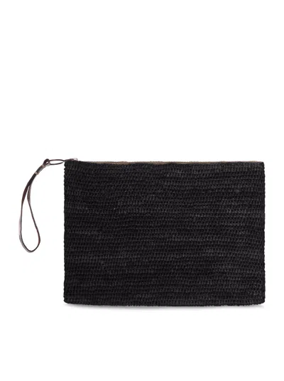 I Beliv Ampy Raffia Clutch In Black
