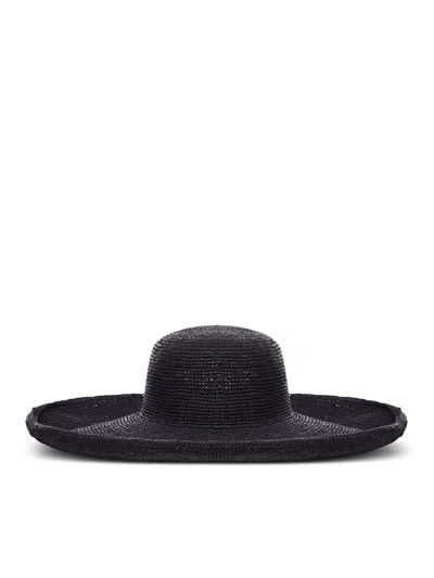 I Beliv Izy Wide Raffia Hat In Black