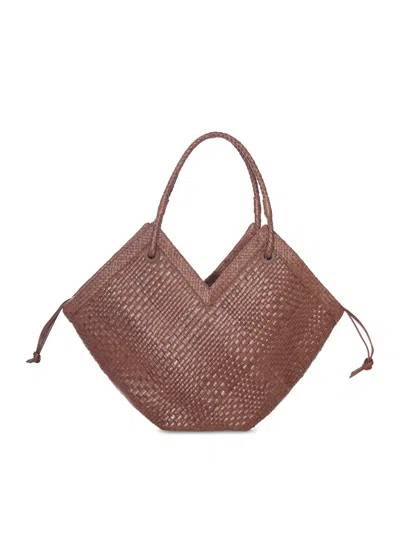 I Beliv Large Woven Leather Shopper Bag With Handles In Brown