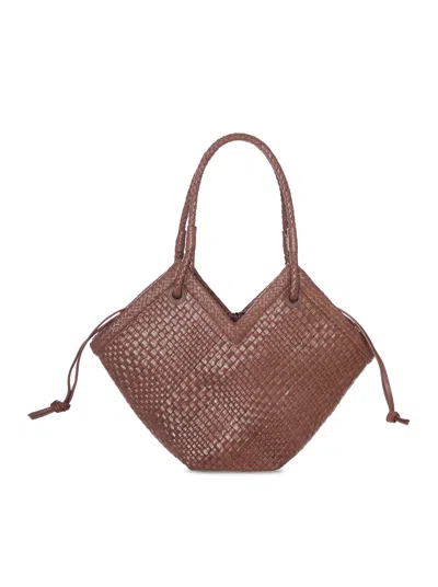 I Beliv Medium Woven Leather Shopper Bag With Handles In Brown
