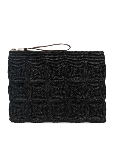 I Beliv Raffia Clutch Tanala In Black
