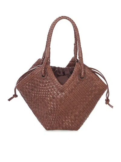 I Beliv Small Woven Leather Shopper Bag With Handles In Brown