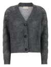 I Blues Button-up Textured Cardigan In Grey