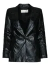 Iblues I Blues Crinkled Leather Blazer In Black