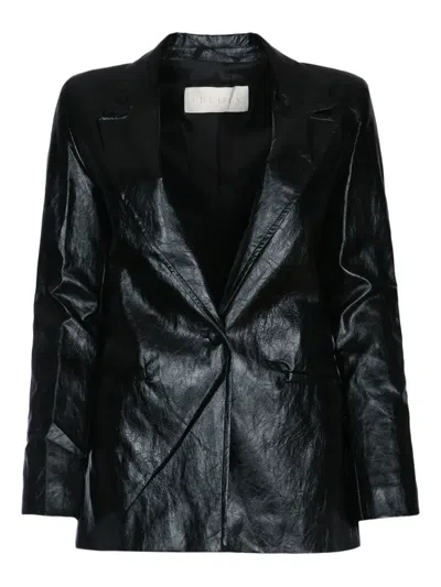 I Blues Crinkled Leather Blazer In Black