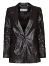 Iblues I Blues Crinkled Leather Blazer In Brown