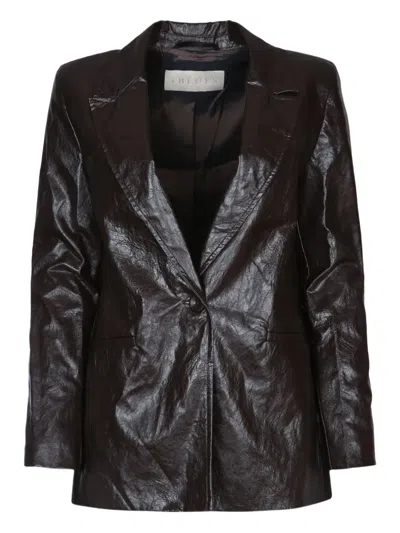 Iblues I Blues Crinkled Leather Blazer In Black