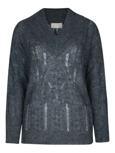I Blues V-neck Pointelle-knit Sweater In Grey