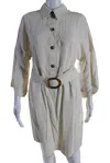 I By Iris Setlakwe Womens 3/4 Sleeve Collared Belted Shirt Dress White In White
